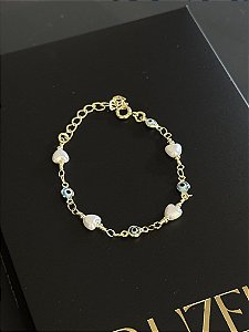 Pulseira Olho Grego Pérola - Banhado a Ouro