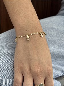 Pulseira Tijolinho com Coração - Banhado a Ouro