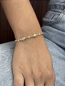Pulseira Corações com Zircônia - Banhado a Ouro