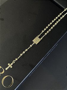 Colar Terço Versículo - Banhado a Ouro