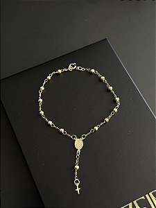Pulseira Terço Nossa Senhora - Banhado a Ouro