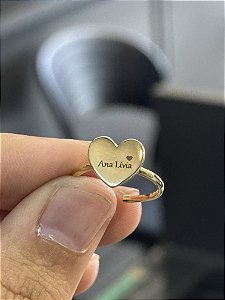 Anel Coração Personalizado Regulável - Banhado a Ouro