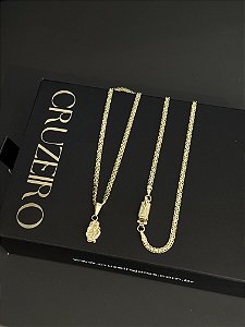 Corrente Cadeado Duplo 2,8mm 65cm + Pingente Pepita
