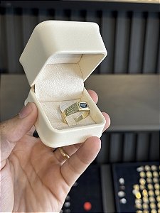 Anel Pedra Azul Caixão - Banhado a Ouro
