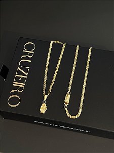 Corrente Cadeado Duplo 2,8mm 65cm + Pingente Pepita P - Banhado a Ouro