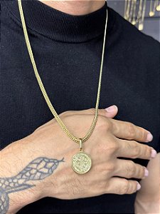 Corrente Grumet Imperador 4mm + Pingente São Bento - Banhado a Ouro