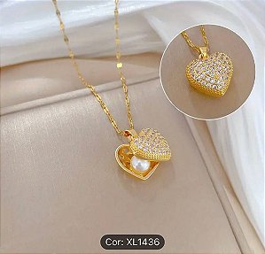 Colar coração com zircônia sintética