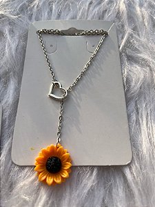 Colar de coração infinito com pingente de girassol