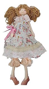 Boneca De Pano Artesanal Vestido De Flores 48 Cm