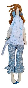 Boneca De Pano Artesanal Estilo Tilda Calça E Borboleta 33cm