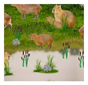 Tecido Tricoline Digital Capivara - Fernando Maluhy - 50cm X 1,5m
