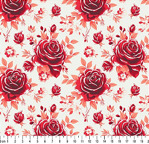 Tricoline Estampado Floral Nice Vermelho, 50x150cm, Caldeira