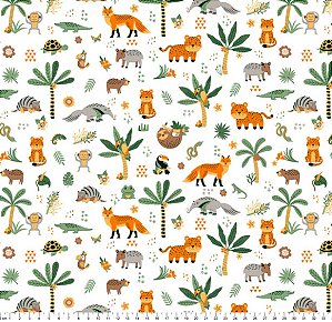 Tecido Tricoline Estampado Pantanal, 100% Algodão, Animais e Plantas, 150cm x 50cm Tecidos Caldeira