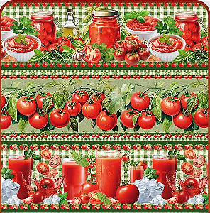 Tecido Tricoline DIgital Barrado Pomodoro 55x150 cm Fernando Maluhy Estampa de Tomates e Culinária