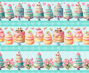 Tecido Tricoline Digital Barrado Bolos 55x150cm, 10 Faixas de 15cm, Fernando Maluhy