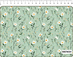 Tecido Tricoline Digital Coleção Pataquada Tema Floral Margaridas 50x150 cm Verde Menta Fernando Maluhy