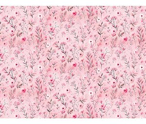 Tecido Tricoline Estampado Digital Coleção Floral Serenity Raminhos Rosa 50x150
