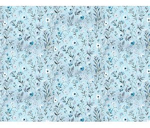 Tecido Tricoline Estampado Digital Coleção Floral Serenity Raminhos Azul 50x150