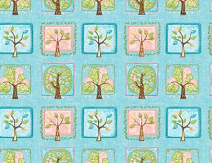 Tecido Tricoline Digital Estampa 3D Coleção Quilted Garden Árvores, 50x150cm, Fernando Maluhy