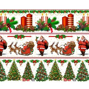 Tecido Tricoline Digital Barrado de Natal 100% Algodão 55x150cm Fernando Maluhy, Sinos, Guirlandas, Presentes, Árvores,