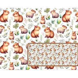 Tecido Tricoline Digital Coleção Boho Woodland Capivara, 50x150 cm, Fernando Maluhy
