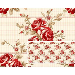 Tecido Tricoline Digital Fernando Maluhy Coleção Vintage Red Rosas Grandes, 50x150 cm, 100% Algodão