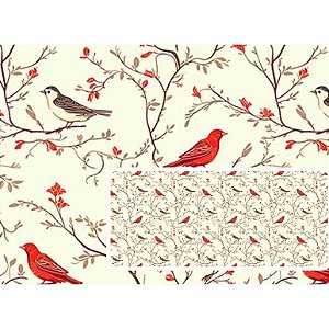 Tecido Tricoline Digital Fernando Maluhy Coleção Vintage Red Passarinhos 50x150 cm, 100% Algodão