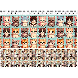 Tecido Tricoline Digital Fernando Maluhy Coleção Cats Gatos Alinhados 50 x 150 cm