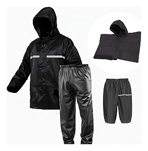 Capa De Chuva Reforçada Reflexiva Preta para Motociclista