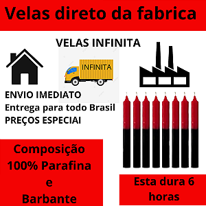 Pacote 1 Kg de Vela Palito Vermelho e Preto