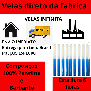 Pacote 1 Kg de Vela Palito ( Branca e Azul claro )