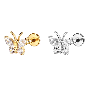 Piercing Borboleta Zircônias Titânio Labret
