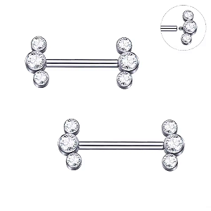 Piercing para Mamilo em Titânio com Zircônias Triplas - 2 Unidades