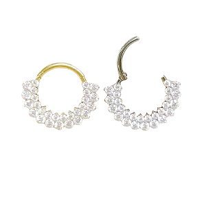 Piercing de Titânio Argola Dupla Cravejada com Zircônias – Septo e Daith