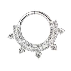 Piercing de Titânio Argola Dupla Cravejada Prata com Zircônias – Septo e Daith