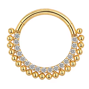Piercing de Titânio Argola Dupla Cravejada Bolinha com Zircônias – Septo e Daith