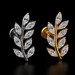 Piercing Orelha Folha Ramos Titânio Conch Lóbulo Labret Hélix Flat Scapha Zircônia