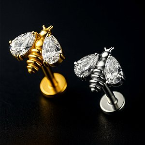 Piercing Abelha com Zircônias em Titânio Brinco