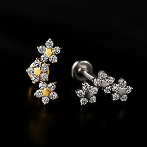 Piercing Flor Zircônia Labret Titânio Prata Dourado Trágus Hélix Conch Flat Scapha Lóbulo Feminino