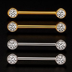 Piercing Mamilo Peito Barbell Rosca Interna Titânio Zircônia PVD 2 Unidades
