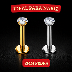 Piercing Nariz Ponto de Luz Zircônia Titânio Hipoalergênico Rosca Interna Nostril Aba 1ª Perfuração