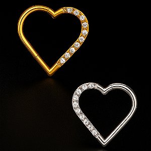 Piercing Coração Titânio Daith Cartilagem Orelha Click Segmento Zircônia Antialérgico PVD Premium
