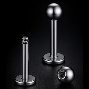 Piercing Labret Bolinha Esfera Aço Cirúrgico Rosca Externa Haste Flat Lóbulo Boca Hélix Conch Trágus Nariz