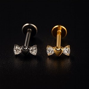 Piercing Trio Coração Zircônia Titânio Labret Rosca Interna Trágus Hélix Conch Flat Scapha Lóbulo