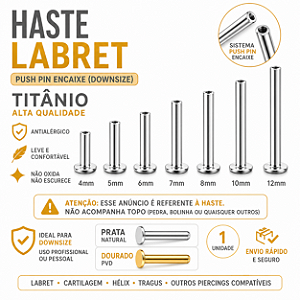 Haste Piercing Labret Titânio Push Pin
