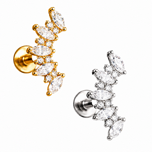 Piercing Cluster Zircônia Aço Cirúrgico Curvado Conch Flat Hélix Lóbulo Orelha Prata Dourado 8mm