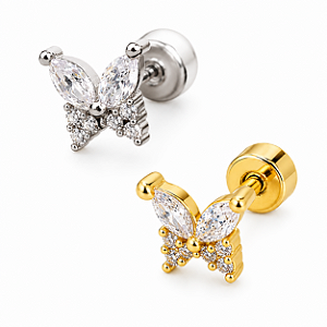 Piercing Labret Rosca Interna Borboleta Zircônia Aço Cirúrgico Hélix Tragus Conch Flat Lóbulo Scapha