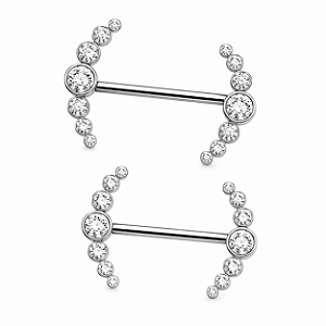 Piercing Mamilo Peito Barbell Cluster Chanell Titânio G23 Zircônia 14mm Rosca Interna – Par 2 Unidades