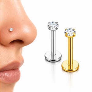 Piercing Nariz Ponto de Luz Zircônia Titânio Hipoalergênico Rosca Interna Nostril Aba 1ª Perfuração