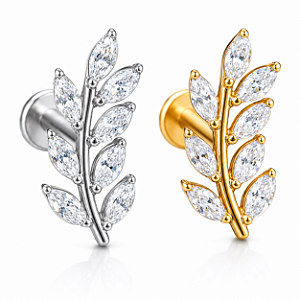 Piercing Orelha Folha Ramos Titânio Conch Lóbulo Labret Hélix Flat Scapha Zircônia